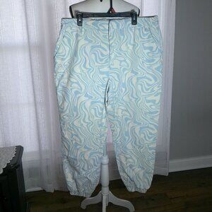 FOREVER 21+ Button & Zip Elastic Waist White w/Light Blue Swirl Design Pants 1XL